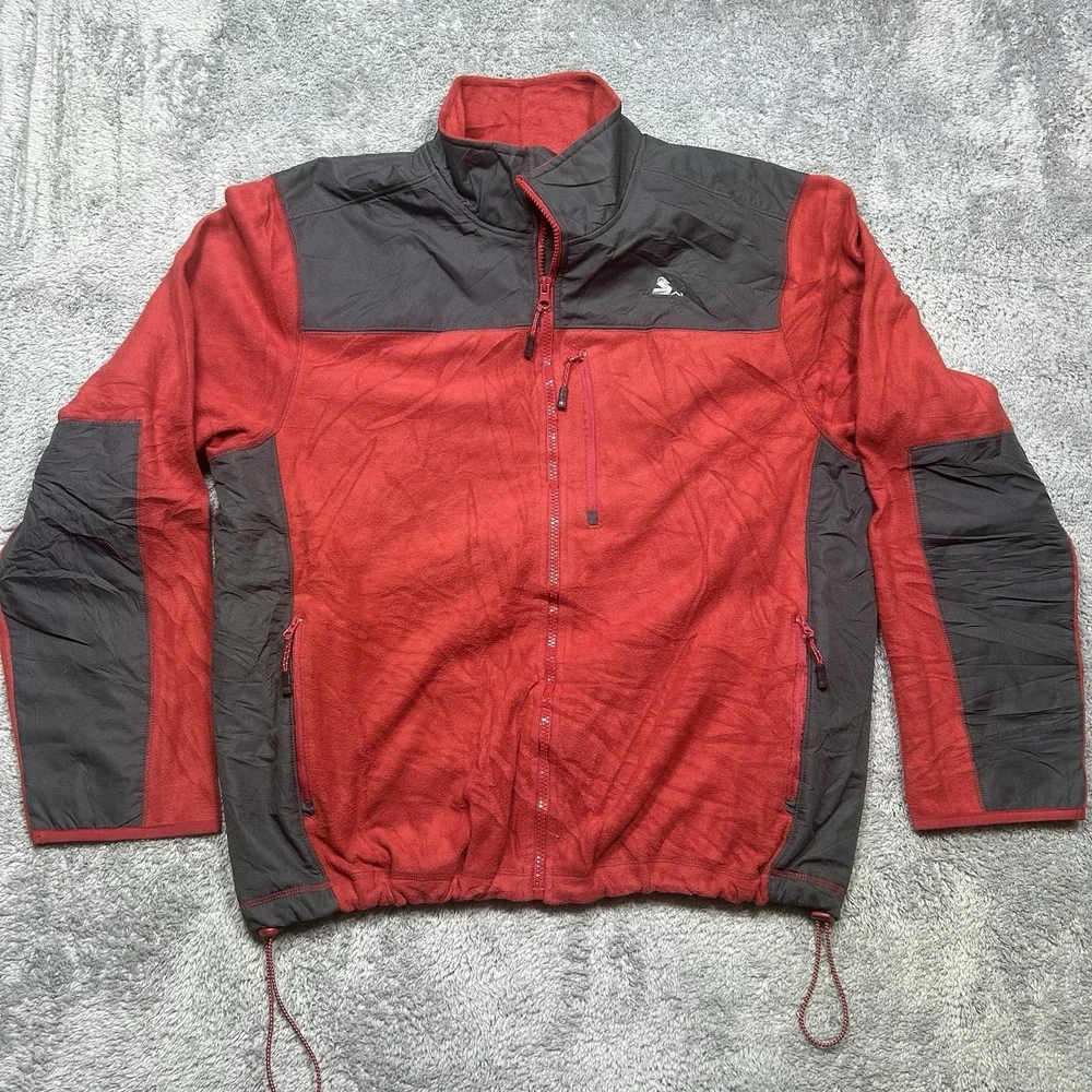 Starter Full Zip‎ Fleece Jacket Mens L Red Black Outdoor Pockets Excellent